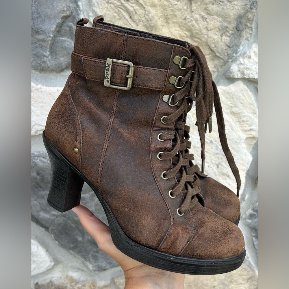 Y2K Mudd Miller Boots 8.5 Brown Boho Western Grunge Lace Up Festival Edgy